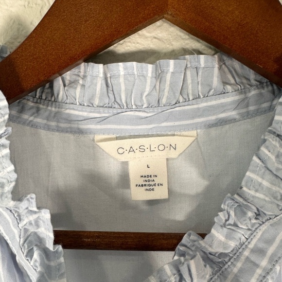 Carlson Blue Striped Dress with Ruffle Sleeves Women's Large - Picture 3 of 9